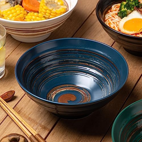YUN TAO Ramen Bowl Set, 35 Oz Large Multicolor Ceramic Ramen Bowls Set
