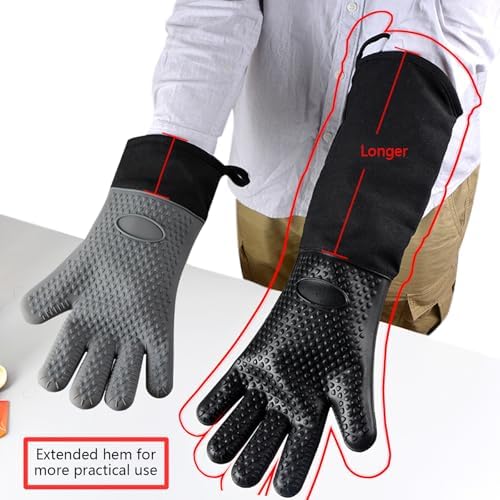 1 Pair Extra Long Silicone Oven Mitts, 19.7", Black