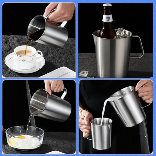 Stainless Steel Measuring Pitcher with Lid, 32 oz / 1L Large Metal Jug