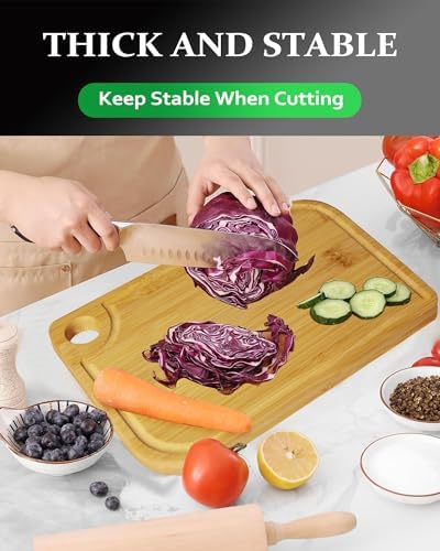 Bamboo Cutting Boards for Kitchen Set of 3 - Wood Cutting Boards with