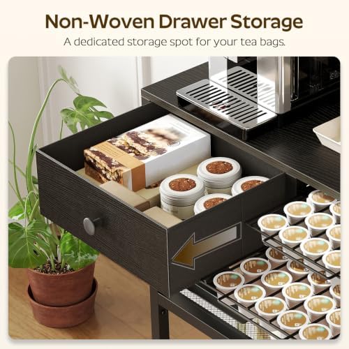 YATINEY 5-Tier Coffee Bar Station with Drawer, Black