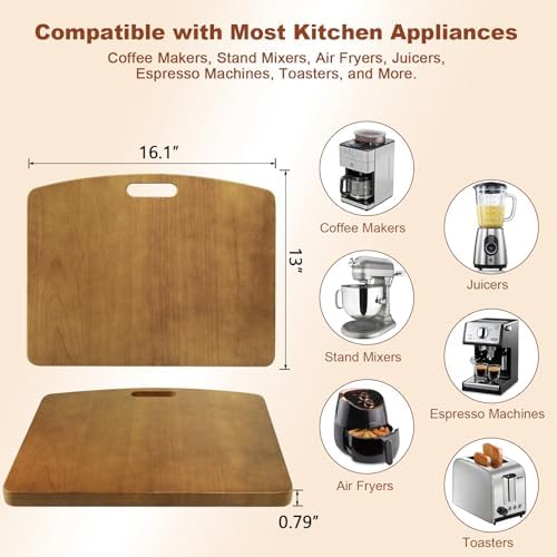 Sliding Tray for Coffee Maker, Wooden, 13" D x 16" W