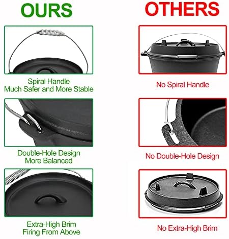 8 Piece Pre-Seasoned Dutch Oven Cooking Set Cast Iron Camping Kitchen Cookware Bakeware Skillets & Square Grill Pan w/Vintage Carrying Wood Box for Ourdoor Home BBQ Baking