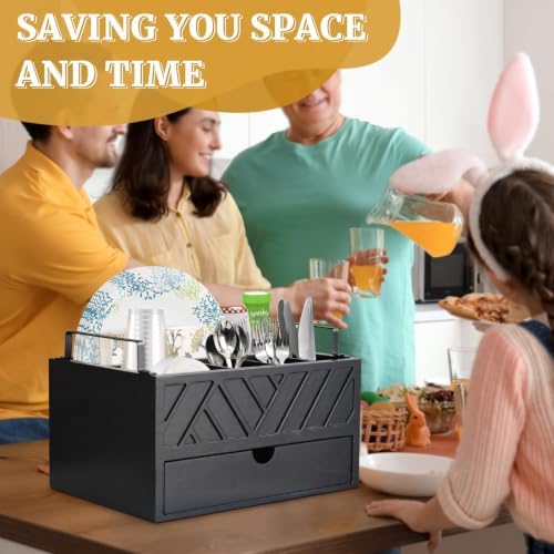 Paper Plate Dispenser with Drawer, Black