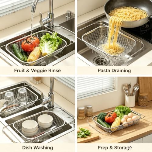 Stainless Steel Telescopic Drainer Basket Expandable Over Sink