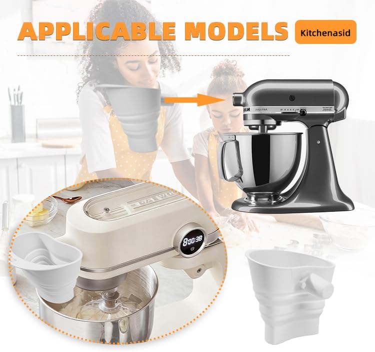 Flour Funnel for Kitchen Aid&Cream Scraper Set, Silicone Food-Grade