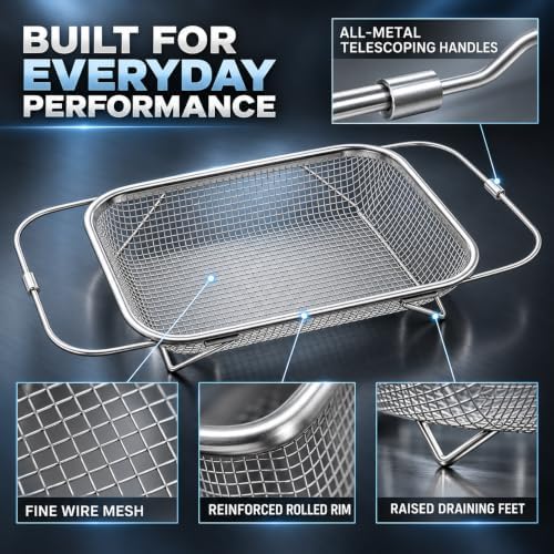Expandable Over Sink Colander, Stainless Steel Fine Mesh Strainer