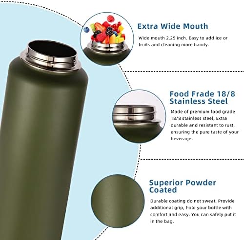 Volhoply 40 oz Insulated Water Bottles Paracord Handle, Stainless
