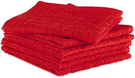 DII Basic Terry Collection Solid Windowpane Dishcloth Set, 12x12, Red