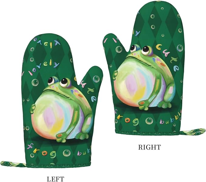 Cute Frog Oven Mitts and Pot Holders Sets of 2, Resistant Recycled Infill - Image 2