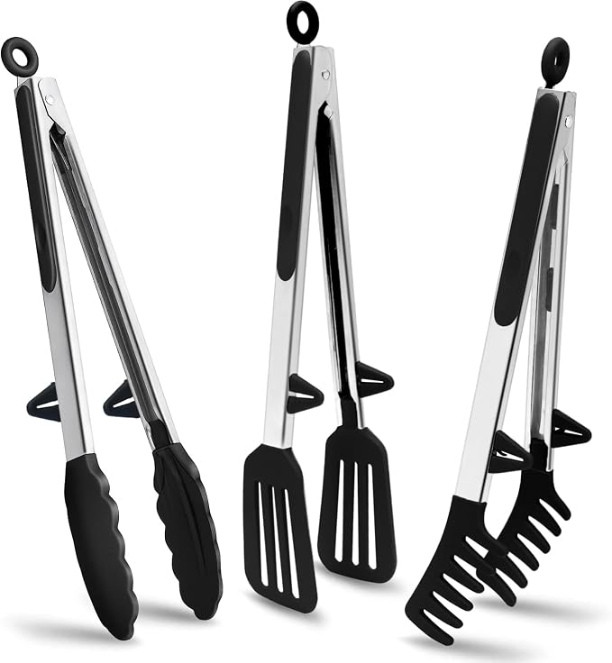 Tongs for Cooking, Food Grade Serving Tongs Set of 3 by TOWINGO