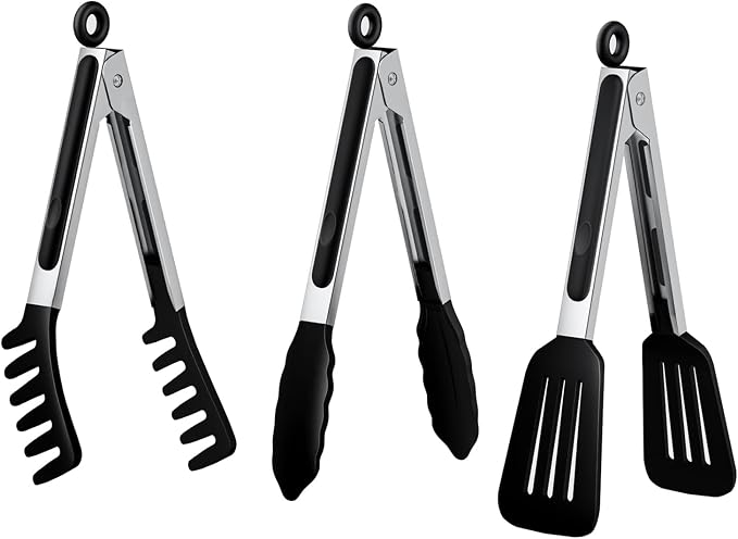 HST Tongs for Cooking with Silicone Tips, Non Stick Kitchen Tongs with Silicone by HST