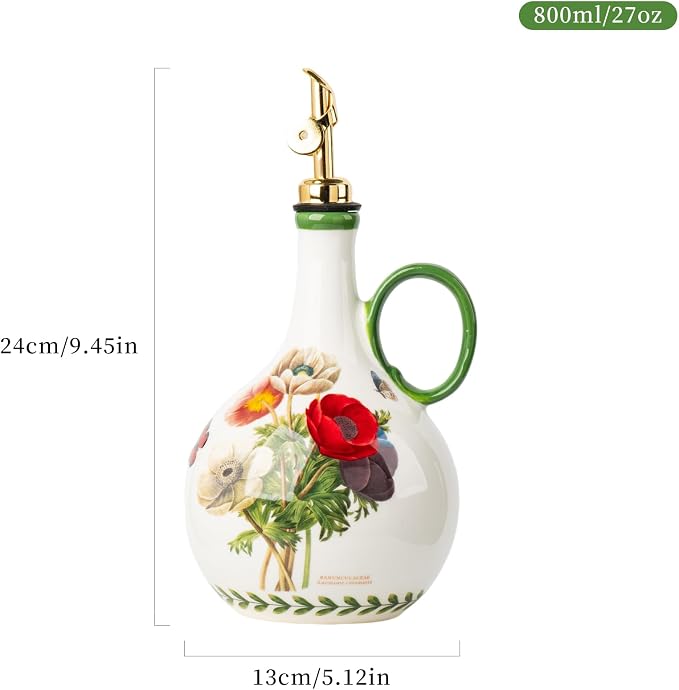 Ceramic Olive Oil Dispenser, 27 oz Floral Pattern Cruet - Image 2