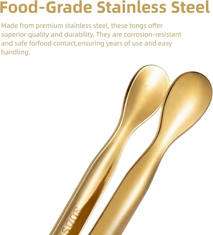 6 PCS Gold Sugar Tongs Set – 304 Stainless Steel Mini Tongs - Image 6