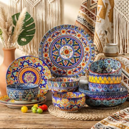 glowworm Cereal Bowls, 26 Oz Ceramic Soup Bowl Set of 6, Bohemian