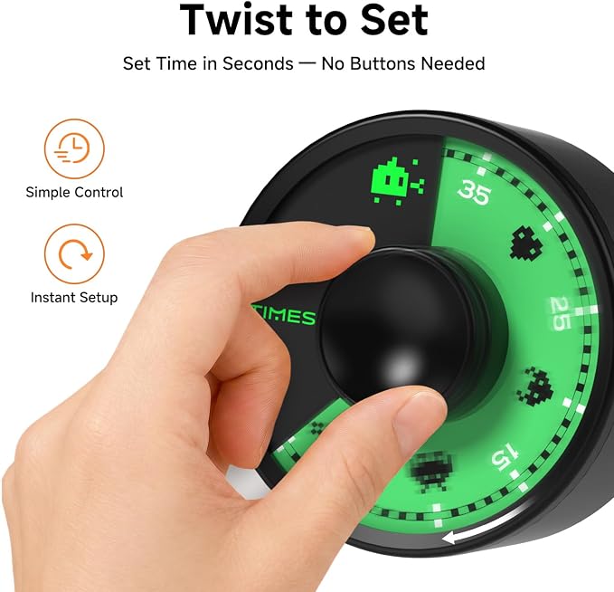 60-Minute Visual Timer, Twist to Set, Loud Battery-Powered Alarm, Minimalist - Image 2