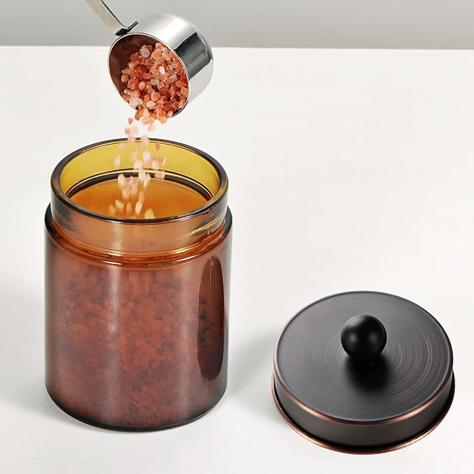 Amber Glass Qtip Holder, Apothecary Jars - Image 2