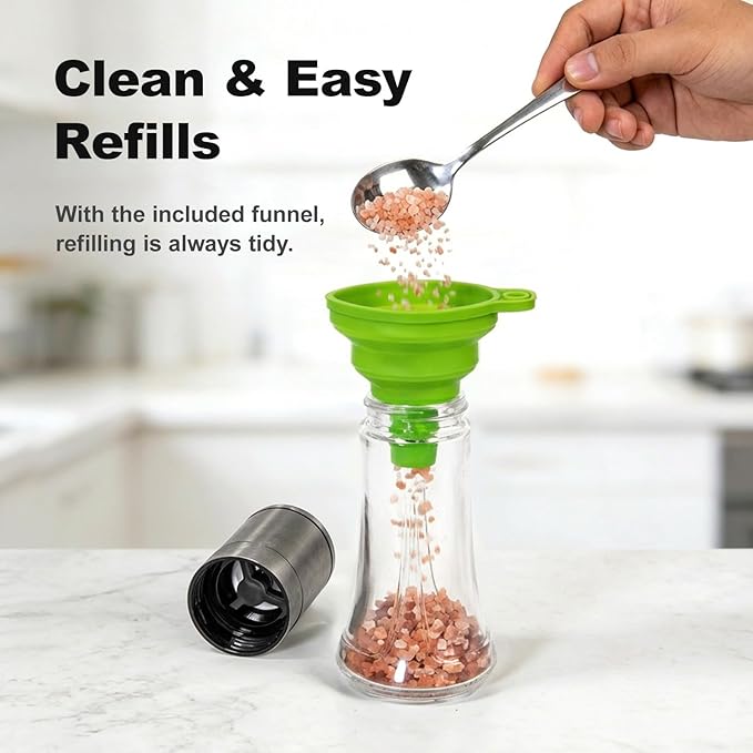 Aelga Salt Grinder with Silicone Funnel - 4oz Glass Manual Mills with - Image 2