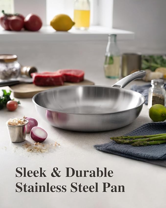 VocVoi Stainless Steel Pan, 12 Inch Frying Pan, PFOA & PTFE Free, Non Toxic - Image 2