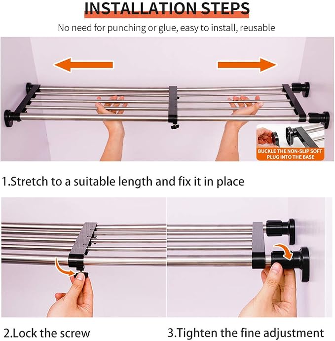 Hershii Expandable Closet Tension Shelf Rod Adjustable Metal Storage Rack - Image 6