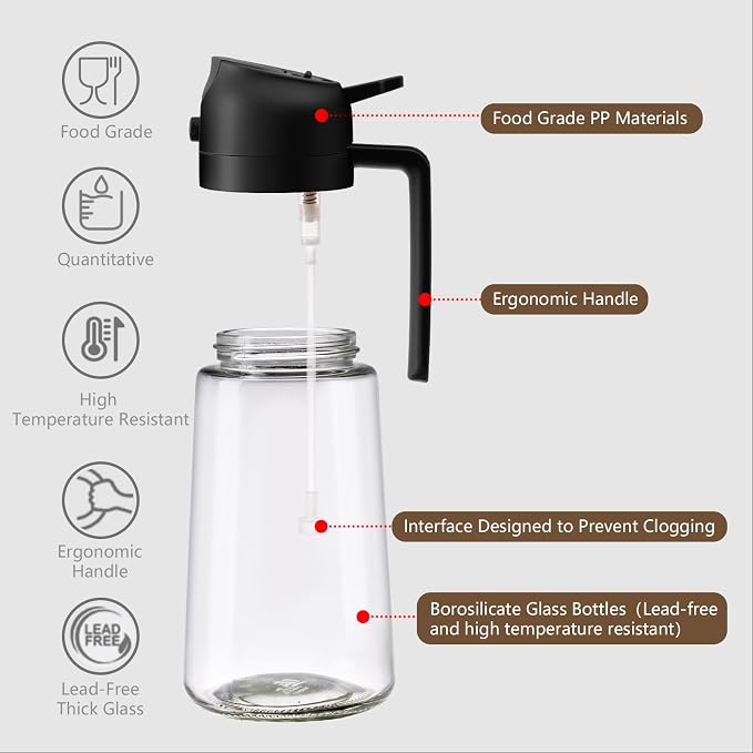 SWEET VIEW 2PCS Oil Sprayer for Cooking, 16oz/470ml Glass Oil Dispenser/Pour - Image 5