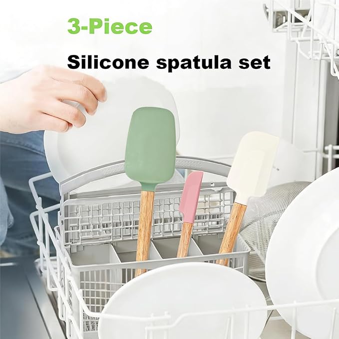 3PCS Silicone Spatula Wooden Handle Set, Heat Resistant Silicone Spatula - Image 5