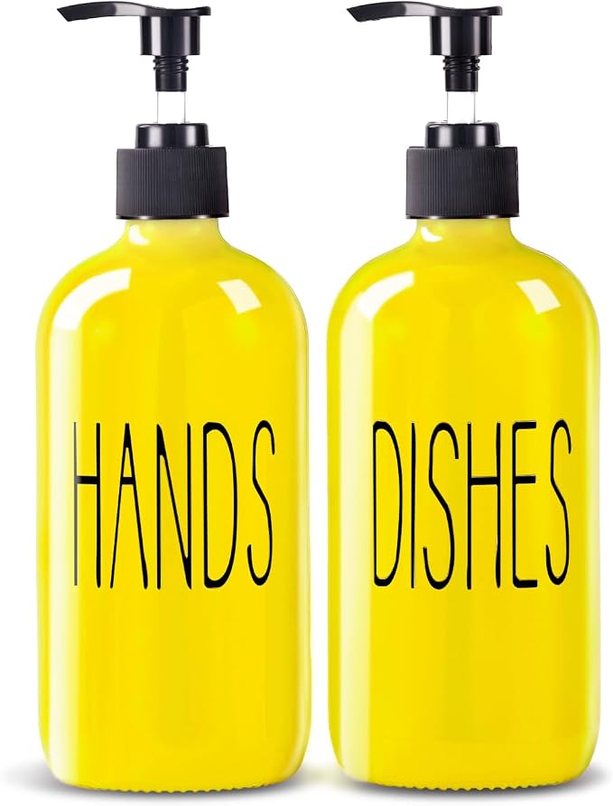 COHOSEGE Glass Soap Dispenser Set 2 Pack, 16 Oz Dish Soap Dispenser by COHOSEGE