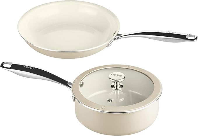 Pyrex 3-Piece Ceramic Cookware Fry Pan & Saucepan Set by Pyrex