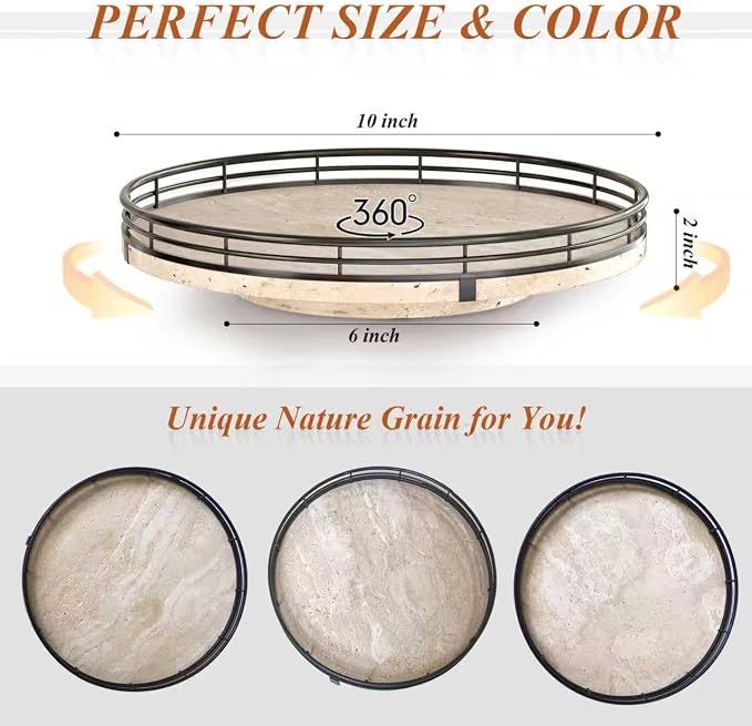 Italian Natural Travertine Lazy Susan Turntable - Image 6