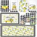 Fourluoo 10 Pcs Lemon Kitchen Decor Set Black Plaid Yellow Lemon