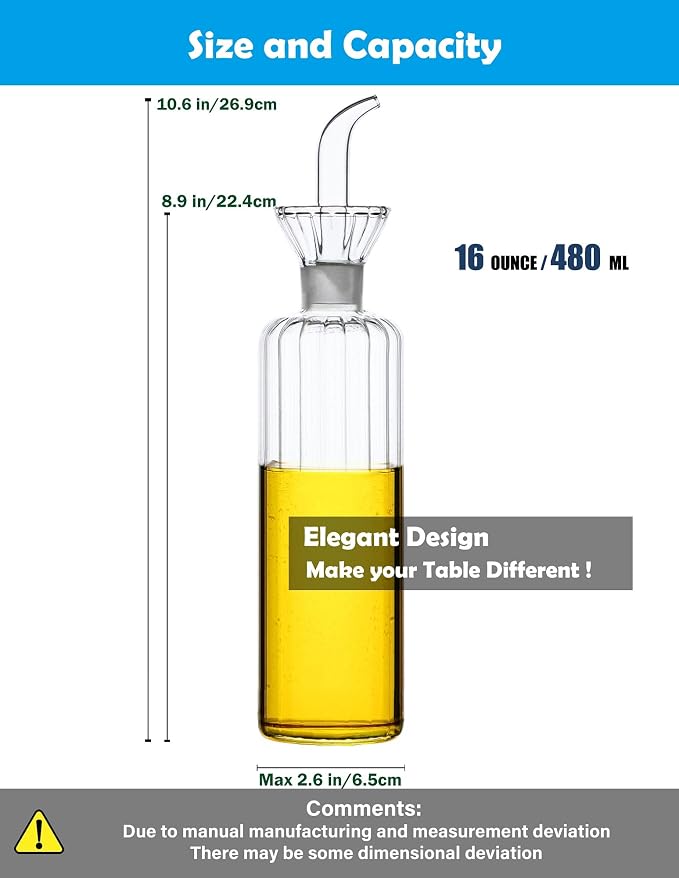 HAIZEEN 16 oz/480ml Non-Drip Olive Oil Dispenser Bottle 100% Glass Oil Carafe - Image 6