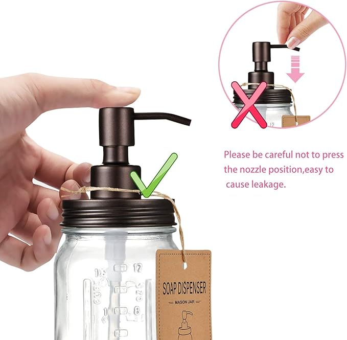 Amolliar Mason Jar Liquid Soap Dispenser, 16OZ Stainless Steel Pump Lid & - Image 6