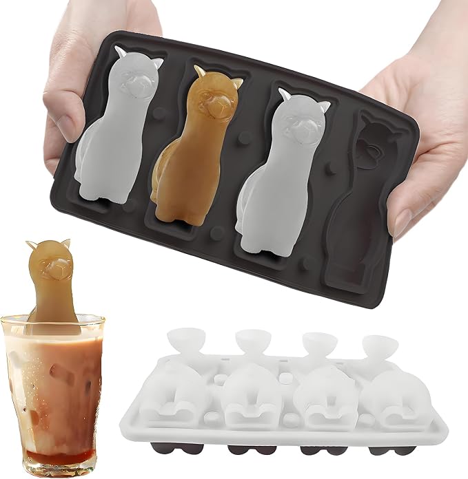 3D Alpaca Ice Cube Mold, 4 Hole Fun Shapes Large Daarcin Ice Cube Tray by Daarcin