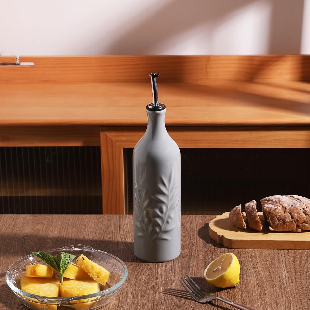 Sweejar Large Ceramic Olive Oil Dispenser Bottle, 24 Oz Relief Opaque