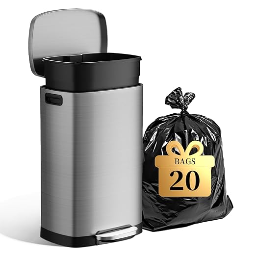 KdbK 13 Gallon Trash Can with Lid, 50L Fingerprint Proof Stainless Steel by trashcan