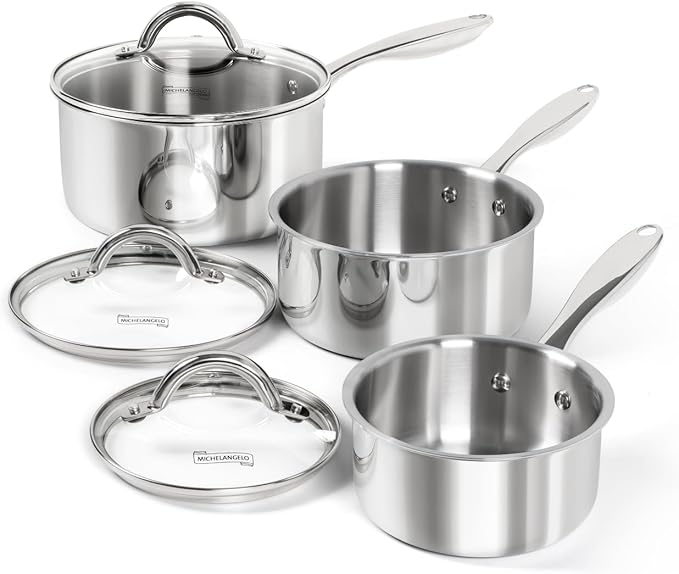 MICHELANGELO Saucepan Set 6pc, Triply Stainless Steel Sauce Pan by Michelangelo