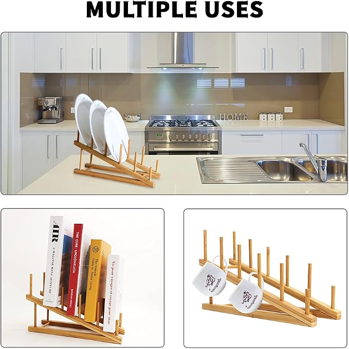 8 Pack Dish Rack Bamboo Drying Rack Wooden Plate Dish Rack Cabinet Organizer - Image 7