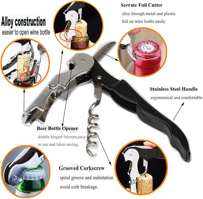 Professional Waiter Corkscrew Wine Openers Set, Heavy Duty Stainless Steel - Image 2