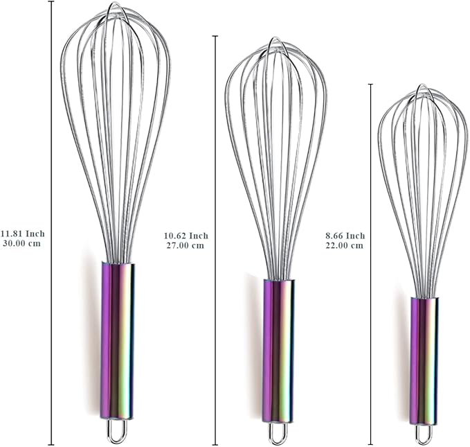 Berglander Rainbow Handle Whisk Pack of 3 Stainless Steel 8", Titianium Plating - Image 2