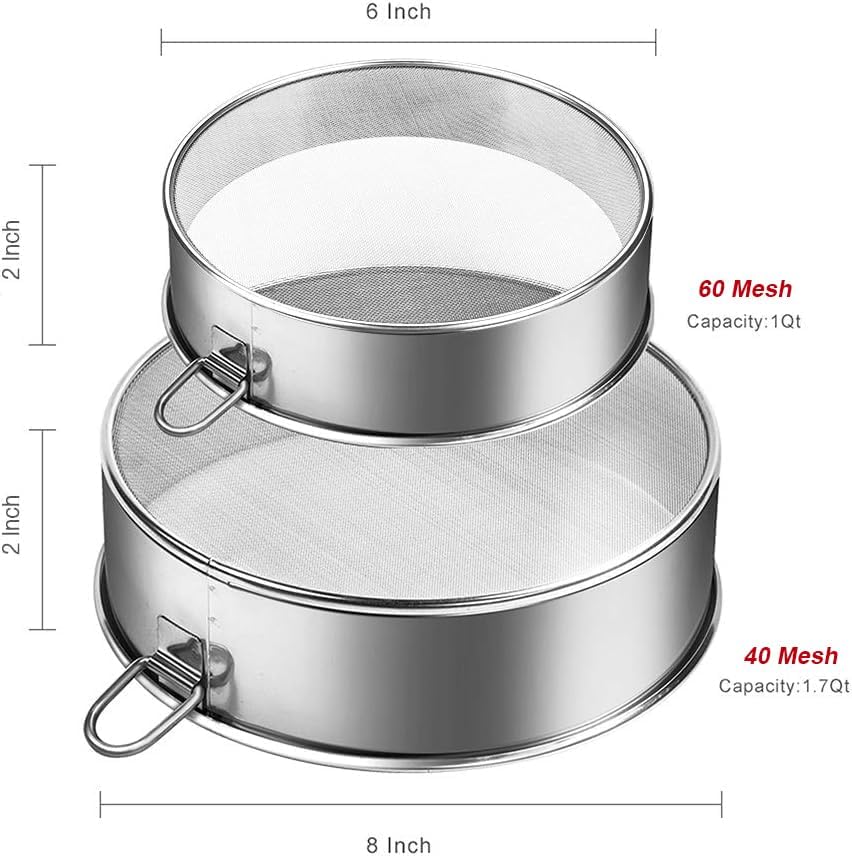 Webake Sieve 6-Inch 60 Mesh, 8-Inch 40 Mesh Sieves Fine Mesh Strainer