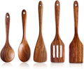 5 Pcs Best Wooden Spoons for Cooking Kitchen Utensils Set Acacia Wood Cooking by Renawe