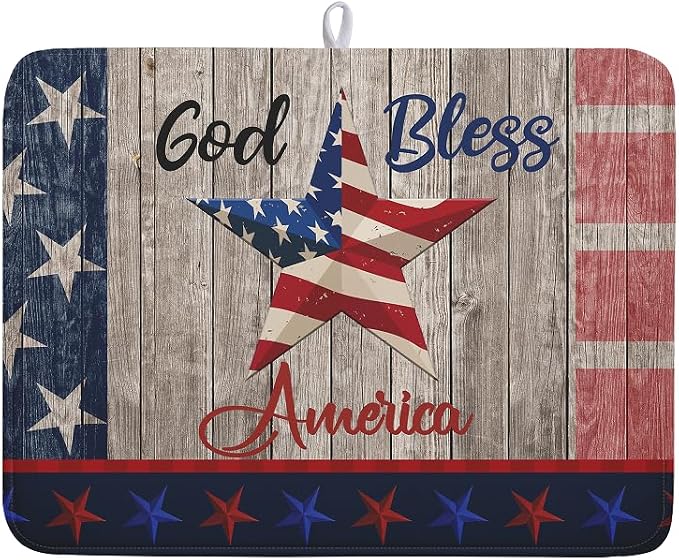 Kawani 4th of July Dish Drying Mat 18x24 Inch Patriotic God Bless America by Kawani