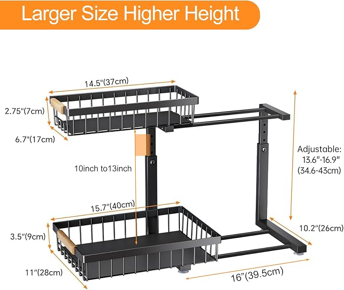 PXRACK Under Sink Organizer, Adjustable Height, 2 Tier Pull Out Under Cabinet - Image 7