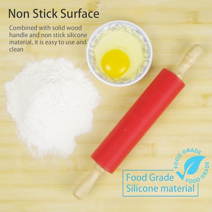 Silicone Rolling Pin for Baking Non-stick Rolling Pin Dough Roller Wooden - Image 4
