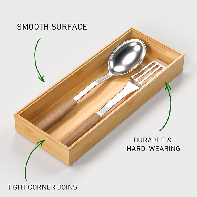 VeyFey Bamboo Drawer Organizer, Stackable Utensil Organizer - Image 3