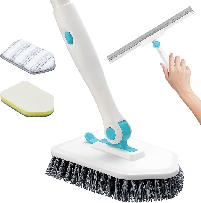 nacena Shower Scrubber with Long Handle, 4 in 1 Tile Tub Scrubber Brush with 3 by nacena