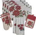Set of 10, Red Poinsettia Flower Design Christmas Tapestry Kitchen