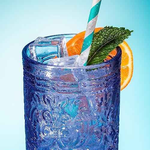 Godinger Cobalt Blue Tall Highball Glasses, Set of 4, 14oz, Jax