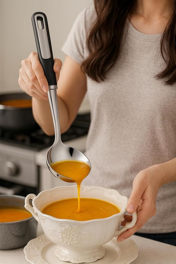 Stainless Steel Ladle and Pasta Server Set, Food-Grade Thickened Metal Soup - Image 8