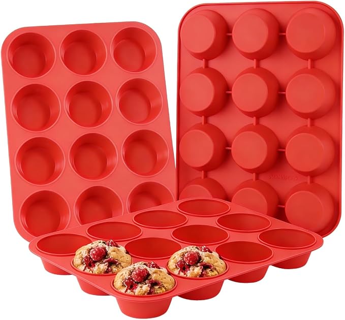 CAKETIME Silicone Muffin Pan 3 Pack Regular 12 Cup Muffin Tin by CAKETIME